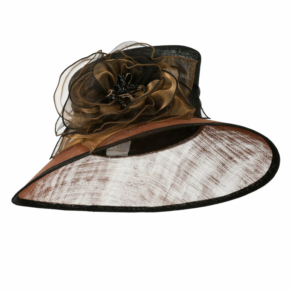 Something Special Two Tone Sheer Flower Accent Sinamay Hat 3 Something Special Two Tone Sheer Flower Accent Sinamay Hat