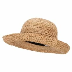 Adams Shop 26 Jeanne Simmons Women's 3 Inch Turn Up Brim Straw Crochet Summer Bucket Hat