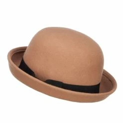 Hatiya Wool Felt Upturn Brim Bowler Hat 18 Hatiya Wool Felt Upturn Brim Bowler Hat -Adams Shop ub002tp tan 2