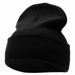Bayside 12 Inch Solid Knit Cuff Long Beanie -Adams Shop um001bf black 1 1