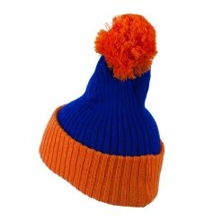 City Hunter Two Tone Vertical Ribbed Pom Beanie -Adams Shop vr002bf royal orange 2 1