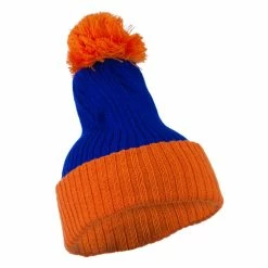City Hunter Two Tone Vertical Ribbed Pom Beanie -Adams Shop vr002bf royal orange 4 1