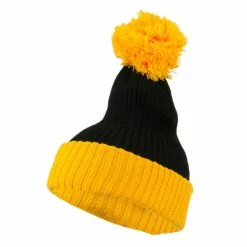 City Hunter Two Tone Vertical Ribbed Pom Beanie -Adams Shop vr003bf black gold 1 1