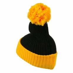 City Hunter Two Tone Vertical Ribbed Pom Beanie -Adams Shop vr003bf black gold 2 1