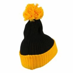City Hunter Two Tone Vertical Ribbed Pom Beanie -Adams Shop vr003bf black gold 3 1