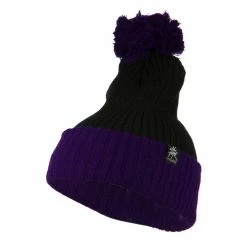 City Hunter Two Tone Vertical Ribbed Pom Beanie -Adams Shop vr004bf black purple 1 1