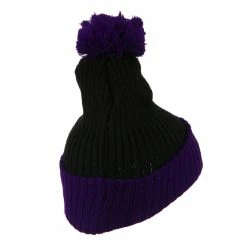 City Hunter Two Tone Vertical Ribbed Pom Beanie -Adams Shop vr004bf black purple 3 1