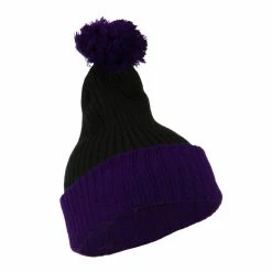 City Hunter Two Tone Vertical Ribbed Pom Beanie -Adams Shop vr004bf black purple 4 1