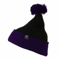 City Hunter Two Tone Vertical Ribbed Pom Beanie -Adams Shop vr004bf black purple 5 1