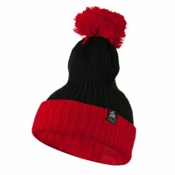 City Hunter Two Tone Vertical Ribbed Pom Beanie -Adams Shop vr005bf black red 1 1