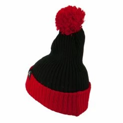 City Hunter Two Tone Vertical Ribbed Pom Beanie -Adams Shop vr005bf black red 2 1