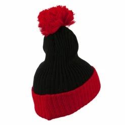 City Hunter Two Tone Vertical Ribbed Pom Beanie -Adams Shop vr005bf black red 3 1