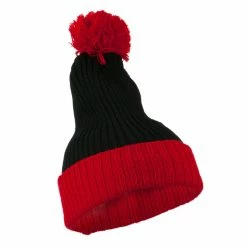City Hunter Two Tone Vertical Ribbed Pom Beanie -Adams Shop vr005bf black red 4 1