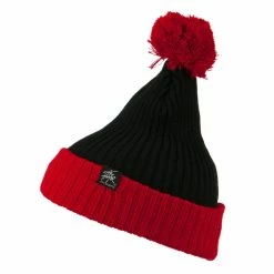 City Hunter Two Tone Vertical Ribbed Pom Beanie -Adams Shop vr005bf black red 5 1