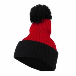 City Hunter Two Tone Vertical Ribbed Pom Beanie -Adams Shop vr006bf red black 1 1