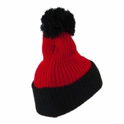 City Hunter Two Tone Vertical Ribbed Pom Beanie -Adams Shop vr006bf red black 3 1