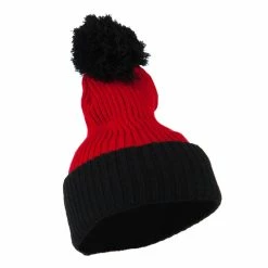 City Hunter Two Tone Vertical Ribbed Pom Beanie -Adams Shop vr006bf red black 4 1
