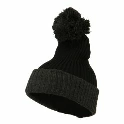 City Hunter Two Tone Vertical Ribbed Pom Beanie -Adams Shop vr007bf black charcoal 1 1
