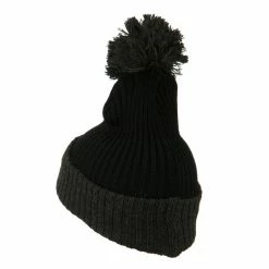 City Hunter Two Tone Vertical Ribbed Pom Beanie -Adams Shop vr007bf black charcoal 2 1
