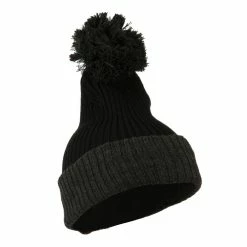 City Hunter Two Tone Vertical Ribbed Pom Beanie -Adams Shop vr007bf black charcoal 4 1