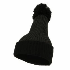 City Hunter Two Tone Vertical Ribbed Pom Beanie -Adams Shop vr009bf dark grey black 1