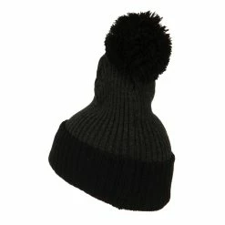 City Hunter Two Tone Vertical Ribbed Pom Beanie -Adams Shop vr009bf dark grey black 2
