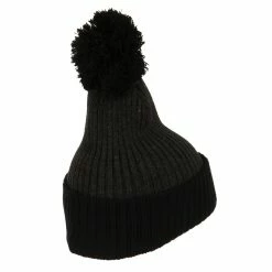 City Hunter Two Tone Vertical Ribbed Pom Beanie -Adams Shop vr009bf dark grey black 3