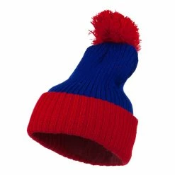City Hunter Two Tone Vertical Ribbed Pom Beanie -Adams Shop vr010bf royal red 1
