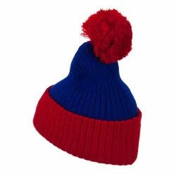 City Hunter Two Tone Vertical Ribbed Pom Beanie -Adams Shop vr010bf royal red 2