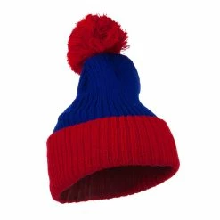 City Hunter Two Tone Vertical Ribbed Pom Beanie -Adams Shop vr010bf royal red 4