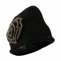 Jeanne Simmons Women's Acrylic Knit Beanie With Spiral Flower -Adams Shop wa002bs black 1