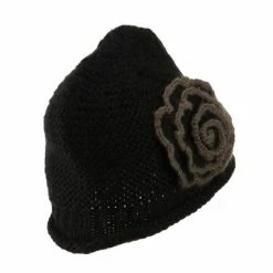 Jeanne Simmons Women's Acrylic Knit Beanie With Spiral Flower -Adams Shop wa002bs black 2
