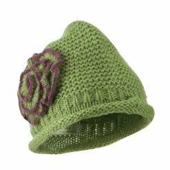 Jeanne Simmons Women's Acrylic Knit Beanie With Spiral Flower -Adams Shop wa003bs olive 1