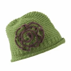 Jeanne Simmons Women's Acrylic Knit Beanie With Spiral Flower -Adams Shop wa003bs olive 5