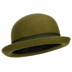 Jeanne Simmons Women's Striped Band Wool Bowler -Adams Shop wb001tp olive 4
