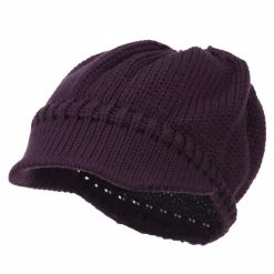 Cheveux Woman's Knit Soft Beanie Visor -Adams Shop wb008db eggplant 1