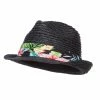 MG Wheat Braid Floral Band Straw Fedora -Adams Shop wh001sf black 1