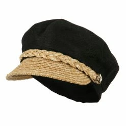 Jeanne Simmons Women's Linen Straw Greek Sailor Style Cabbie Cap -Adams Shop wl001cb black 1