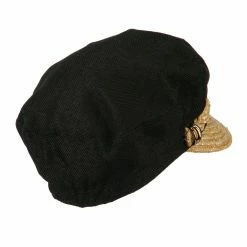 Jeanne Simmons Women's Linen Straw Greek Sailor Style Cabbie Cap -Adams Shop wl001cb black 3