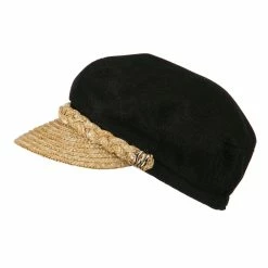 Jeanne Simmons Women's Linen Straw Greek Sailor Style Cabbie Cap -Adams Shop wl001cb black 5