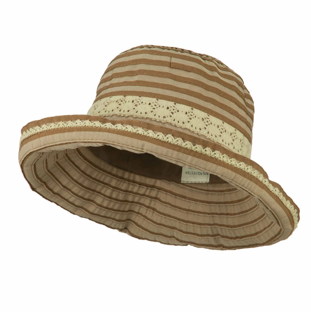 Jeanne Simmons Woman's Stripe Design Crushable Hat With Lace Accent 3 Jeanne Simmons Woman's Stripe Design Crushable Hat With Lace Accent