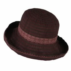 Jeanne Simmons Woman's Stripe Design Crushable Hat With Lace Accent 18 Jeanne Simmons Woman's Stripe Design Crushable Hat With Lace Accent -Adams Shop ws002ru wine 2