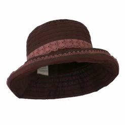 Jeanne Simmons Woman's Stripe Design Crushable Hat With Lace Accent 20 Jeanne Simmons Woman's Stripe Design Crushable Hat With Lace Accent -Adams Shop ws002ru wine 4