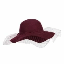 Something Special Wool Felt Floppy Hat With Net -Adams Shop yh001fp burgundy 4